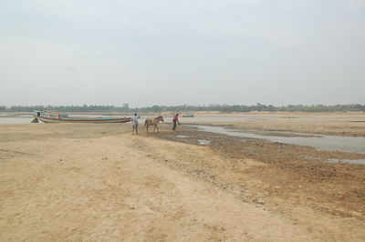 People on beach against sky