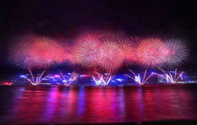 Firework display at night