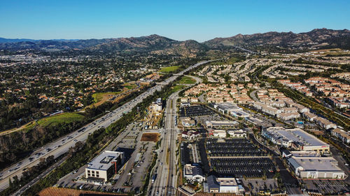 High angle view of cityscape against sky