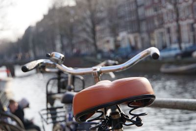 Bicycle parked on street in city