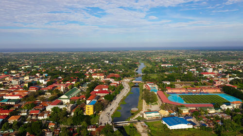 High angle view of townscape against sky