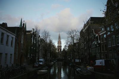 Buildings in city against cloudy sky