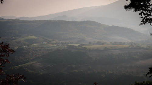 High angle view of mountains against sky