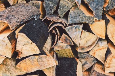 Full frame shot of logs in forest