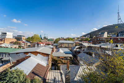 High angle view of townscape against sky