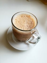 High angle view of coffee on table