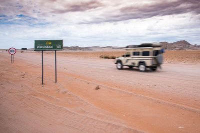 Land rover defender on the way to walvis bay