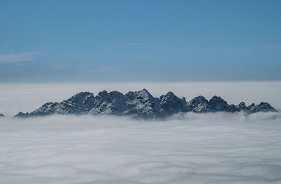 Scenic view of snowcapped mountains against sky