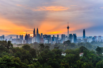 View of buildings against cloudy sky during sunset