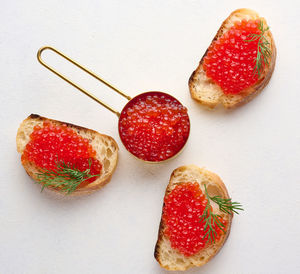 High angle view of dessert on white background