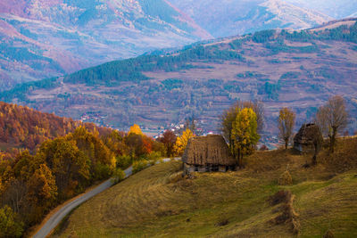 Scenic view of mountains during autumn