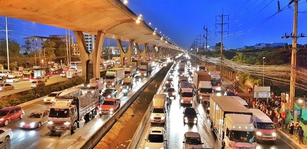 High angle view of traffic on road in city