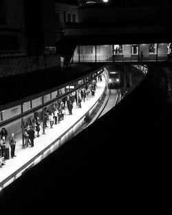 High angle view of people at railroad station