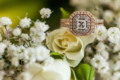 Close-up of white rose bouquet