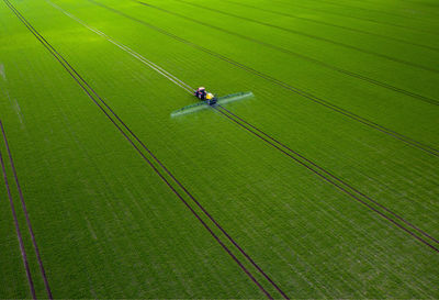 High angle view of soccer field