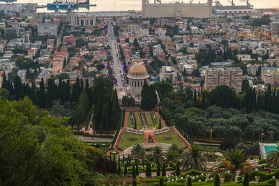 High angle view of city buildings