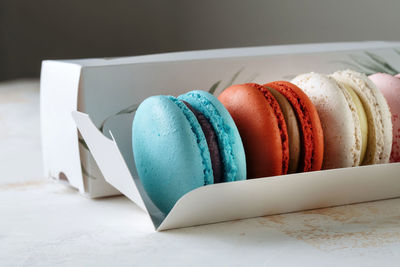 Close-up of macaroons on table