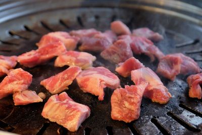 Close-up of meat on barbecue grill