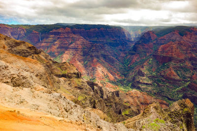 View of mountain range against cloudy sky