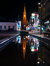 Illuminated buildings at waterfront