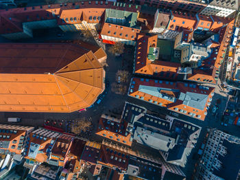 Aerial view on marienplatz town hall and frauenkirche in munich