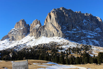 Scenic view of rocky mountains against clear sky