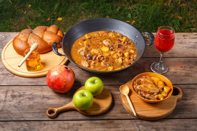 High angle view of food on table