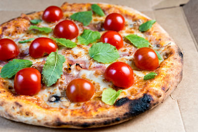 Close-up of rustic pizza