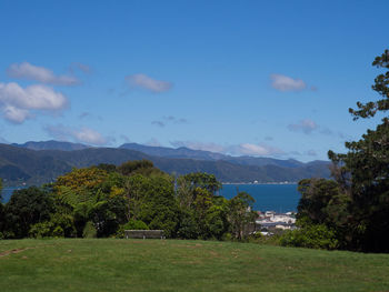 Scenic view of green landscape against sky