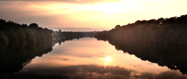 Scenic view of lake against sky during sunset