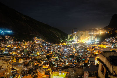 High angle view of illuminated city at night