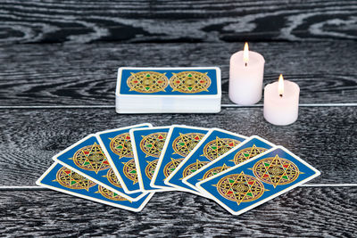 High angle view of candles on table