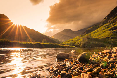 Scenic view of lake during sunset