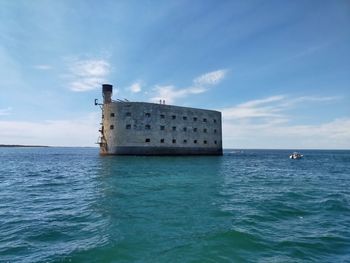 Scenic view of sea with fort boyard against sky