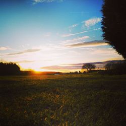 Scenic view of field against sky during sunset