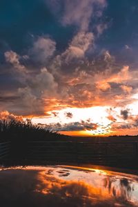 Scenic view of lake against sky at sunset