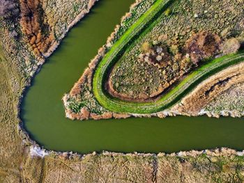 Aerial view of a dying river