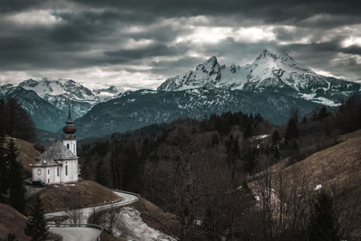 Scenic view of snowcapped mountains against sky