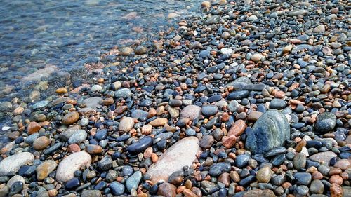 Close-up of pebbles on beach