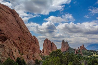 View of rock formations against cloudy sky