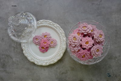 High angle view of cupcakes on table