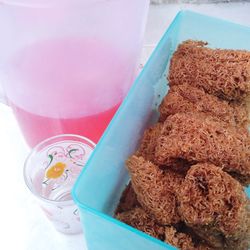 High angle view of dessert in container