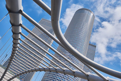 Low angle view of modern building against cloudy sky