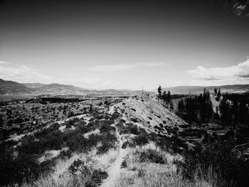 High angle view of field against sky