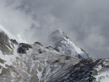 Scenic view of snow covered mountains against sky