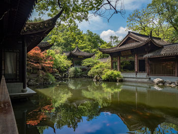 Reflection of pagoda in pond