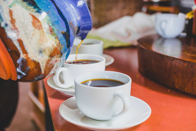 Close-up of coffee cup on table