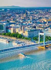 High angle view of city buildings