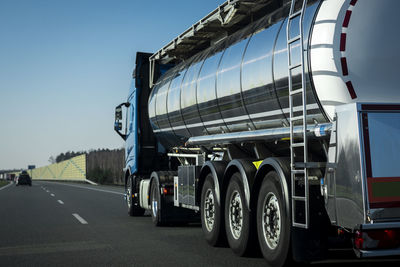 Oil tanker driven on a highway.