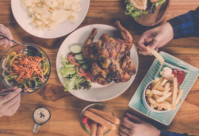 High angle view of food on table